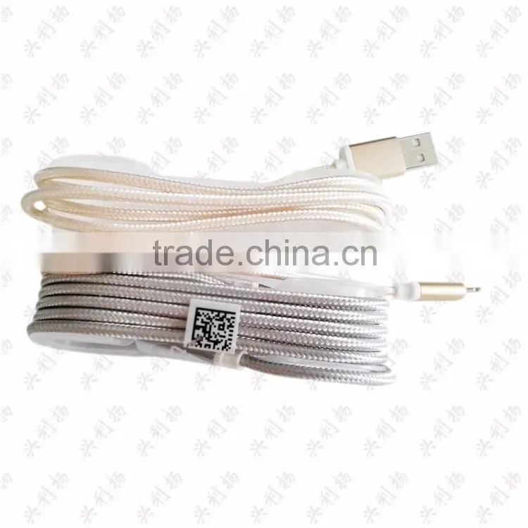 Metal Nylon Woven USB Cable with blister for I6 phone cable OD 3.5mm