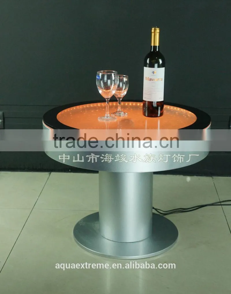 Beautiful battery driver Round Bar Table ,Fantastic LED light and water Bubble moving table