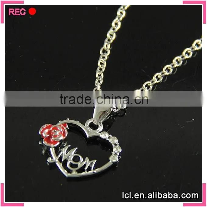 LCL-J3454 Fashion imitation Jewelry 2015 Red Rose Heart Mom imitation Silver Necklace