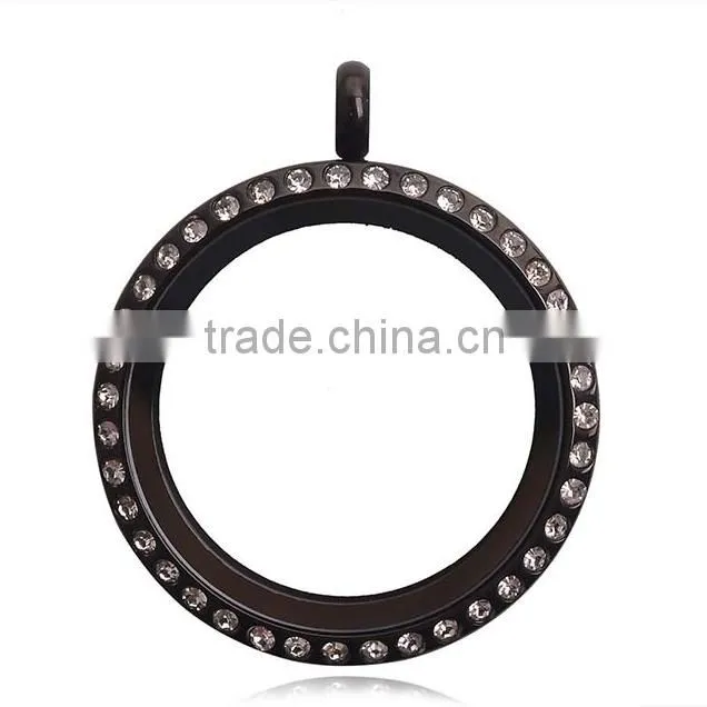 Luxury Stainless Steel Black Plated Floating Charm Lockets for Woman