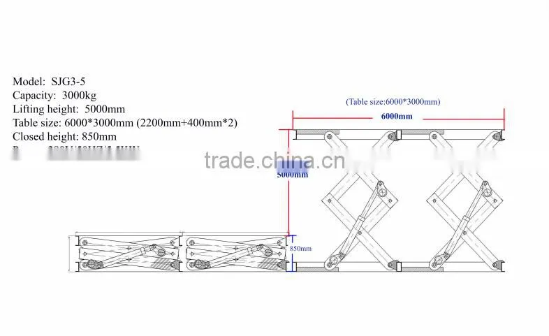 3Tons Capacity 5m Height Stationary Scissor Goods Lift With Big Platform 6*3m