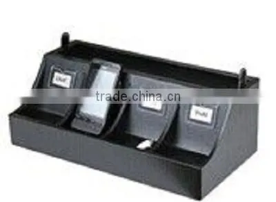 Black Faux Leather MDF Cell Phone Charging Organzier For Office/Hotel/Home