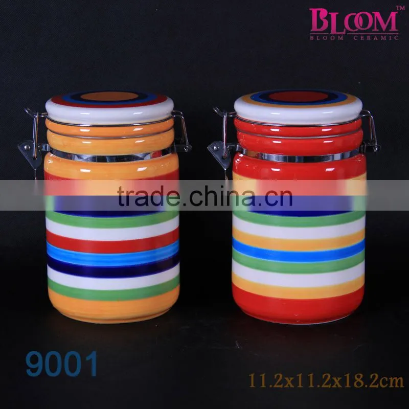 China wholesale handpaint stripe ceramic butter dish with lid
