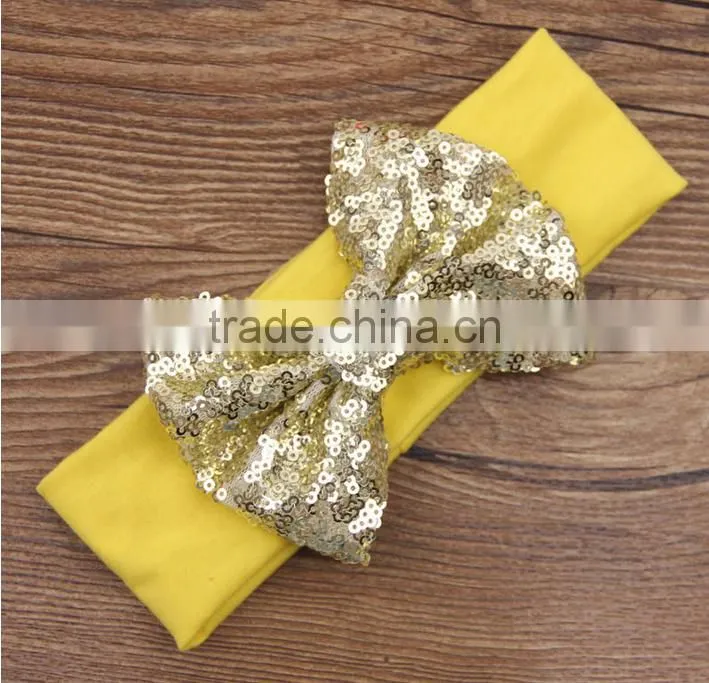 wholesale baby stretch hair headband blue fancy sequin bowknot Headband For Girls Headband Pretty Princess Hair Hands