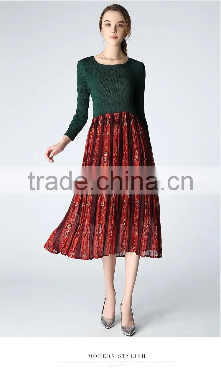 Latest design spring lady pleated Bohemia long dress
