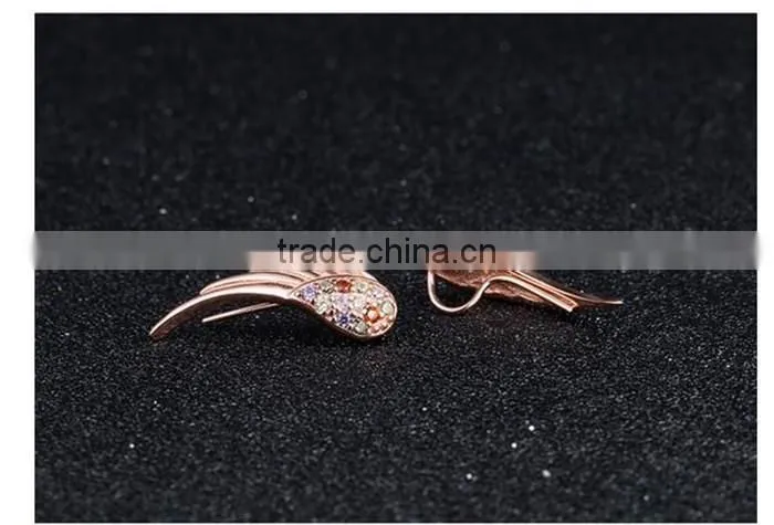 925 Sterling Silver High Polish Rhodium Plated Cubic Zirconia Wing Customized Earring