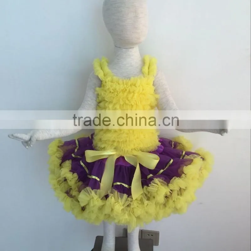 Newset Beautiful Fairy Pettiskirt Baby Girl Clothes Set Tank Top With Purple and Yellow Pettiskirt In Set