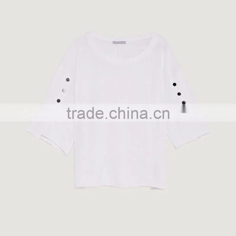 Wholesale Women Custom Top Casual Woman Hollow Buckle T-Shirt China Supplier