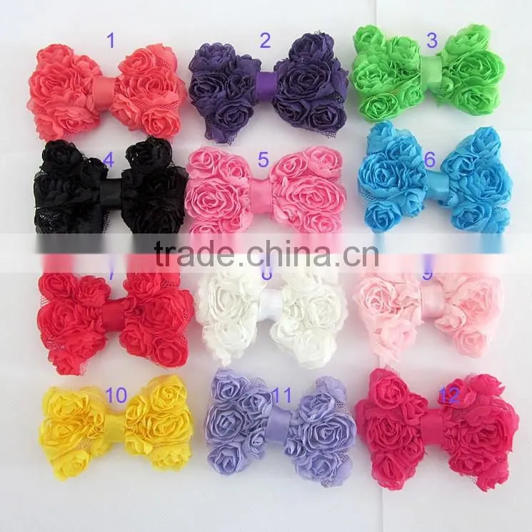 Fast delivery!Hot cute Chiffon Rose Bows Shabby Vintage Rose Mesh Hair Solid Color Bows Hair Headband Sweet Kids Accessory