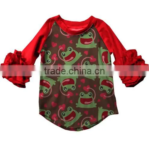 boyi latest designs fashion 3/4 sleeve cotton ruffle raglan top baby girls shirt fmily raglan shirt