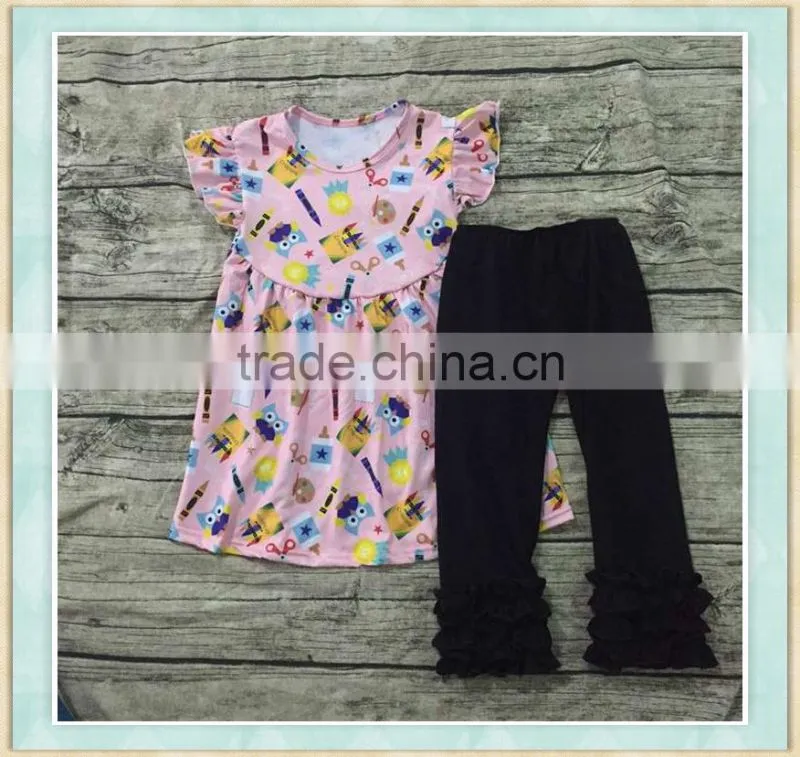 New fashion uae wholesale boutique childrens christmas clothes sets black decorative bule pant goods for children
