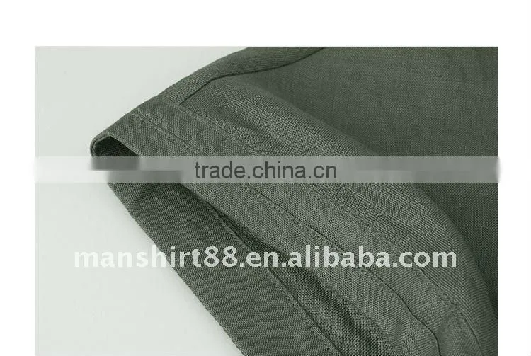 man's latest V-neck linen army green casual shirt