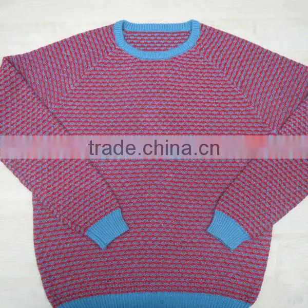 Purple body blue round neck jacquard design pullover casual men knitted sweater men