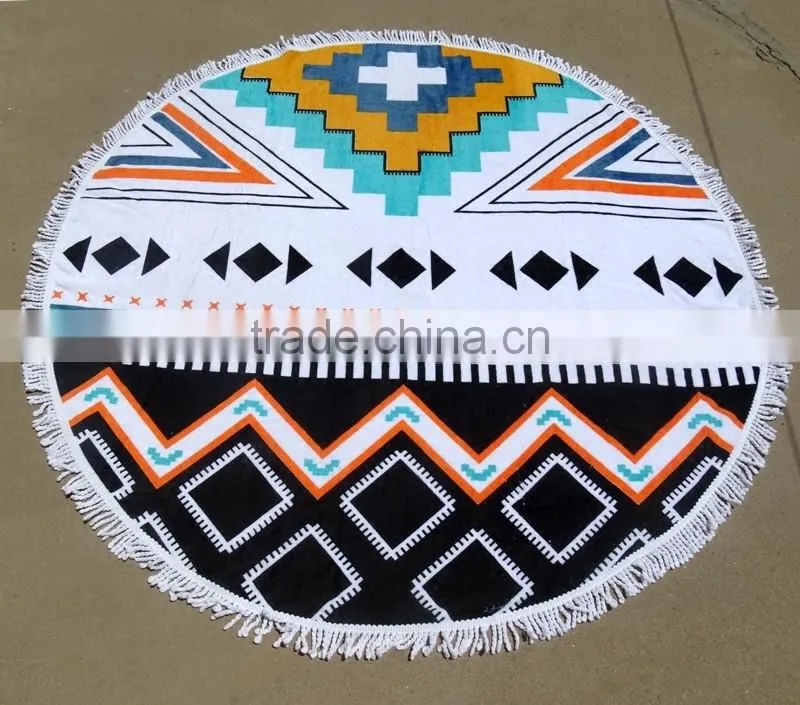 Round Screen print microfiber beach towels