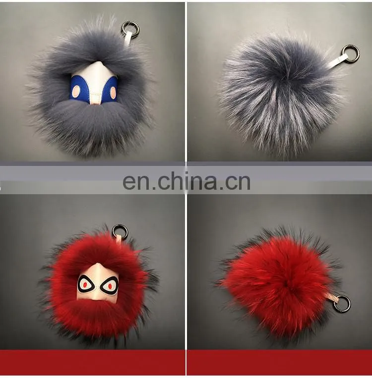 2015 High Quality Raccoon Fur Keychain for Bag Charm Monster Keychain