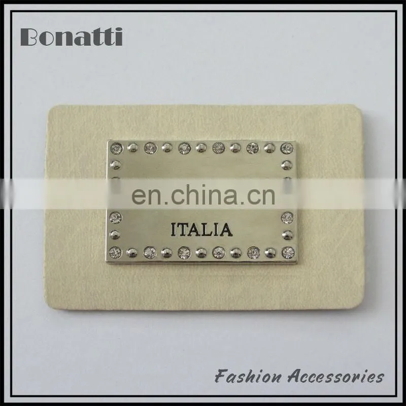 leather metal labels pu patches with rhinestone for jeans