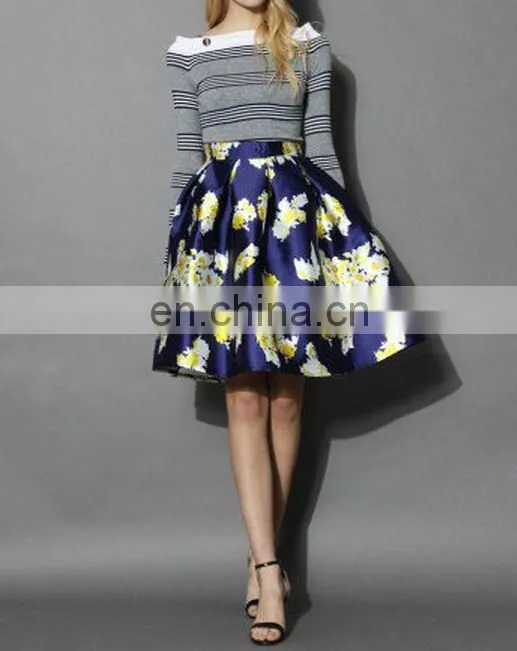 Hot sale satin floral A-line women skirt