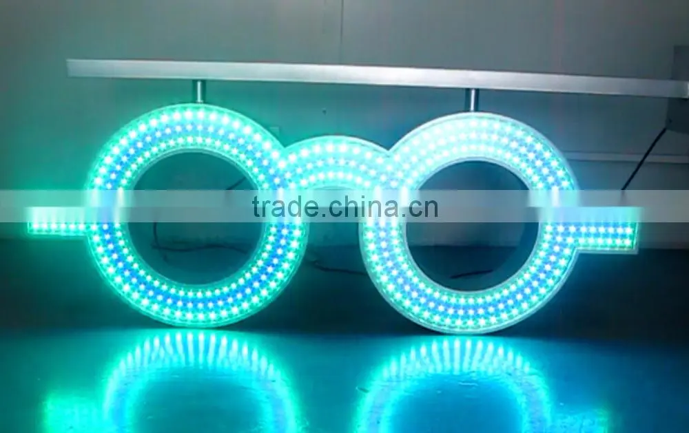 2015 hot electronics outdoor waterproof attractive glasses shop advertising led optical glasses sign/neon led glasses screen