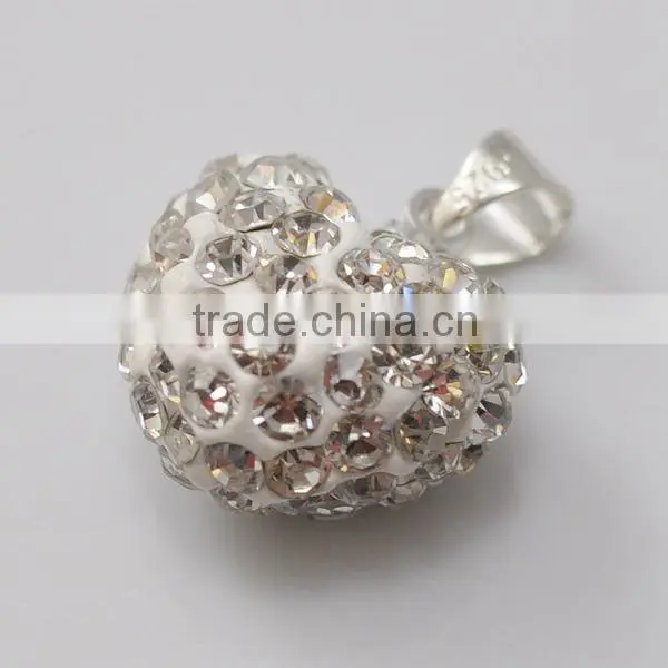 fashion jewelry gift Shamballa Pendant Wholesale Heart Shape New Arrival 15MM Pink Crystal Clay Pendant For DIY Jewelry