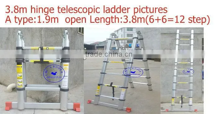 Industrial Aluminum Telescopic Ladder 5.6m=9+9=18 steps With SGS 2012 EN131