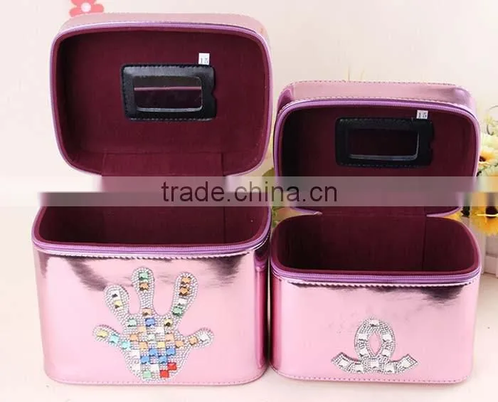 Pink Leahter Makeup Cosmetics Studio Case Jewelry Storage Organizer,Beauty vanity train case