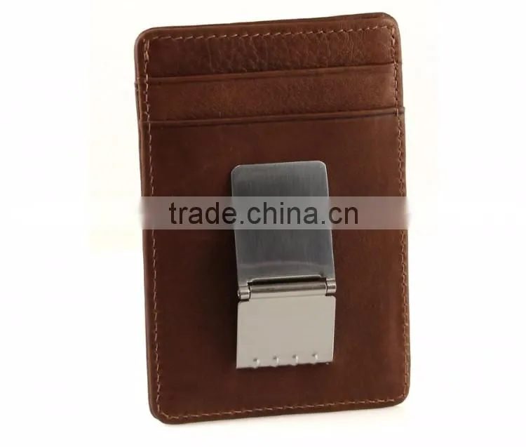 Custom Metal Money Clip with Card Holder for men Genuine Leather Money Clip