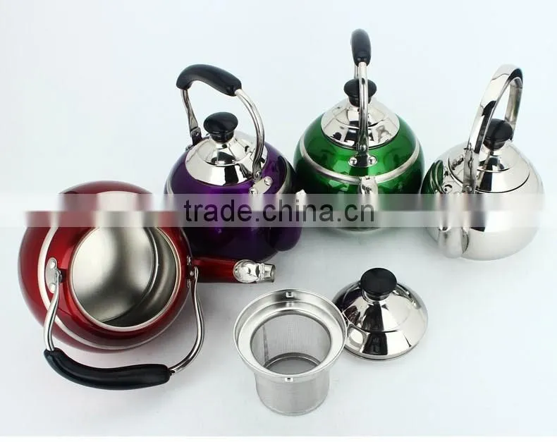 colorful stainless steel 1/1.5/2L whistling kettle water kettle tea kettle