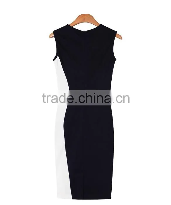 Women Geometry Design Sleeveless O-Neck Stretchy Evening Slim Dress
