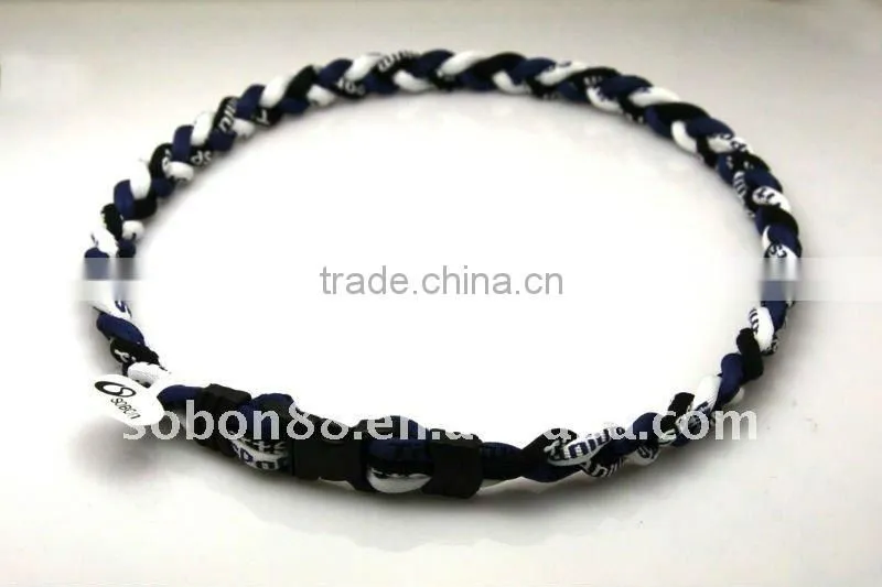 Titanium Tiny 3 Ropes Braided Baseball Necklace/energy germanium tornado braided ion necklace