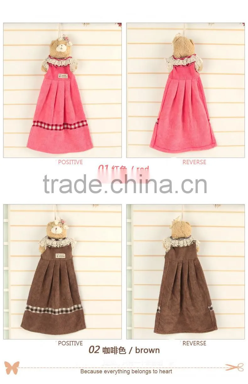 Cute animal decorative hand towel with lace, girl dress microfiber hand towel