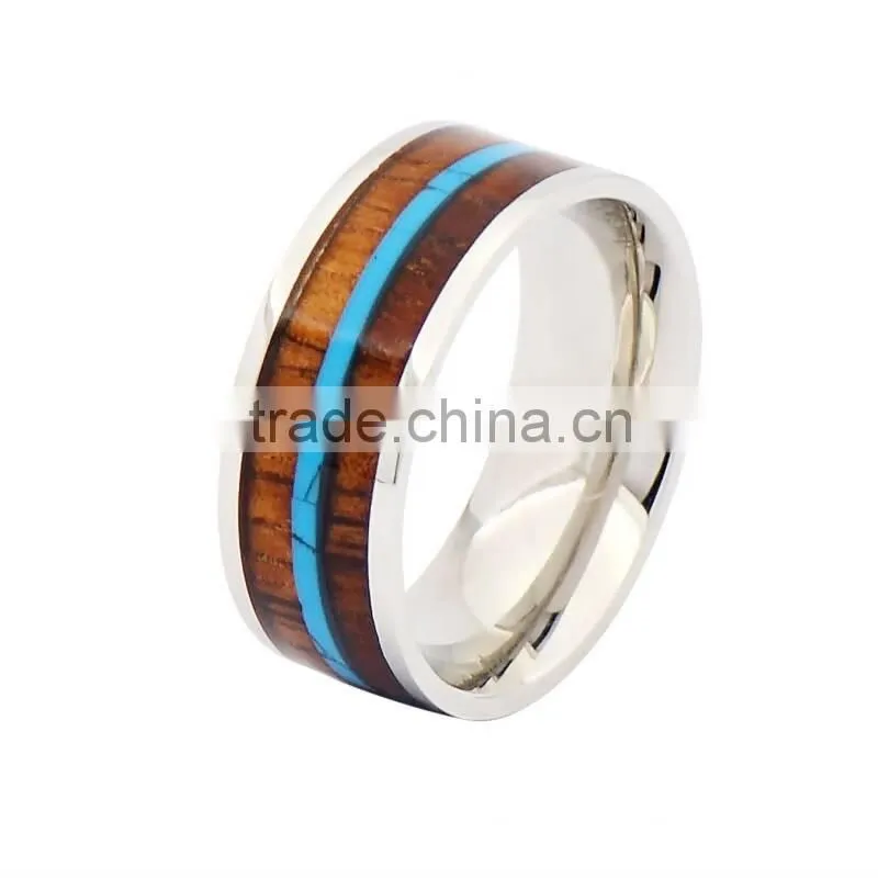 Fashion titanium wood and silver ring,wooden titanium rings for men