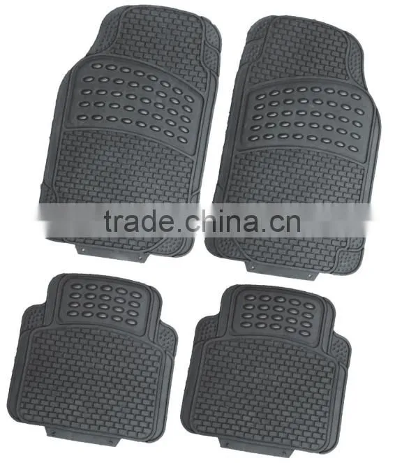 Universal Fit 3-piece Full Set Ridged Heavy Duty Rubber Floor Mat Manufacturer(Black)