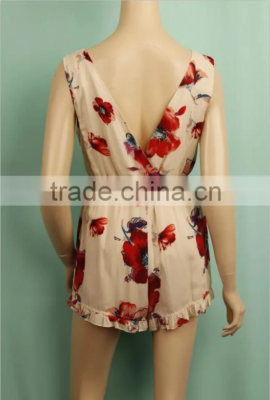 2016 summer new pattern leisure playsuit sleeveless one-piece floral short jumpsuit