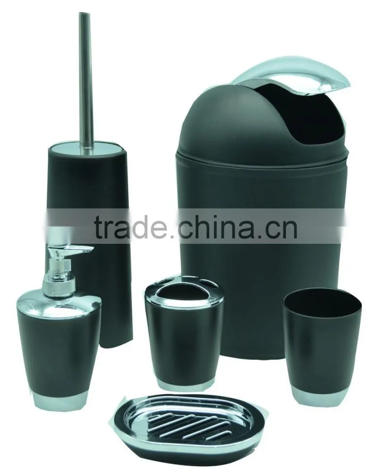 Stainless steel bathroom accessory set of 6pcs - Lotion pump, Soap dish, Toothbrush holder.Trash can