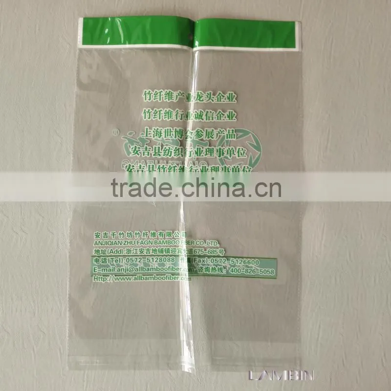 Green printed packing PP bag for silk bamboo products