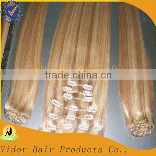 Remy clip in hair extension/top quality full head clip in hair Extensions