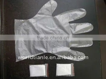 Disposable sterile polyethylene gloves packed one pair in one pouch