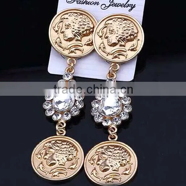 14 gold color hanging women head alloy tassel earring