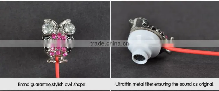 ULDUM IN EAR Owl diamond HeadPhones Earbuds & Mic 3.5mm Earphones - HEAVY BASS