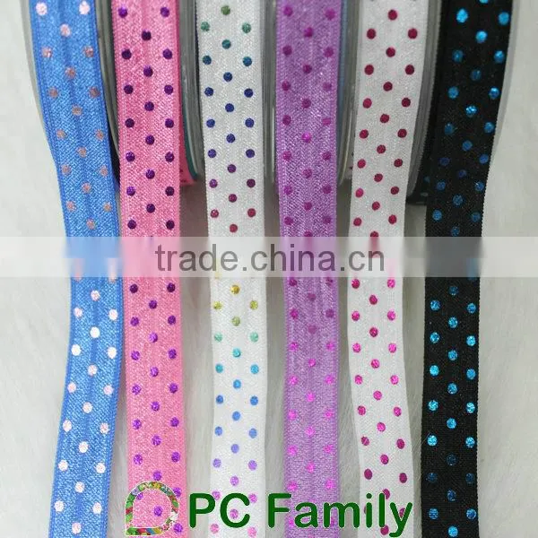 Eco-Friendly 5/8" colorful foil printed high quality fold over elastic ribbon