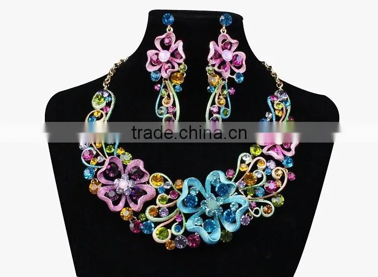 fashion jewelry crystal bead African Handmade crystal Rhinestone jewelry set 18k gold jewelry
