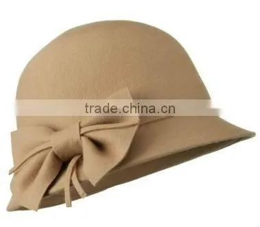 Wool Cloche Hat with Bow