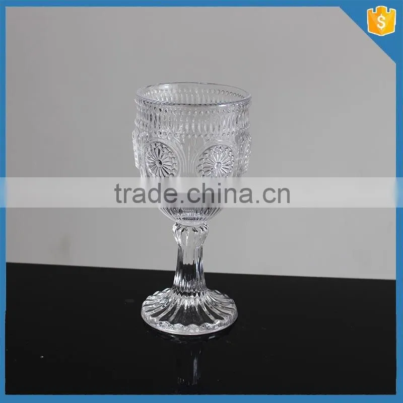 Pressed sunflower embossed glass tumbler wine glasses