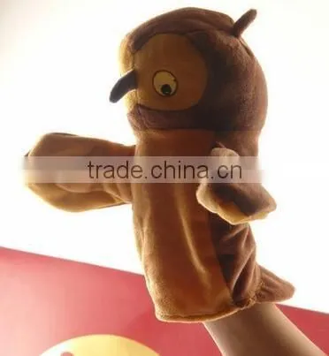 Chinese factory cheap hand puppet baby toy/ animal owl hand puppets for sale