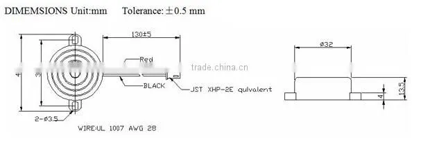FBPB3213WC 12V 90dB Piezoelectric active buzzer with wire connector (FBELE)
