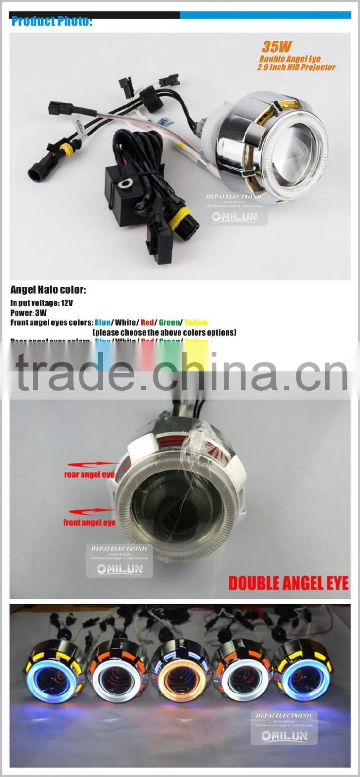 35W 2'' inch Universal Motorcycle Headlight with Double Angel Eyes
