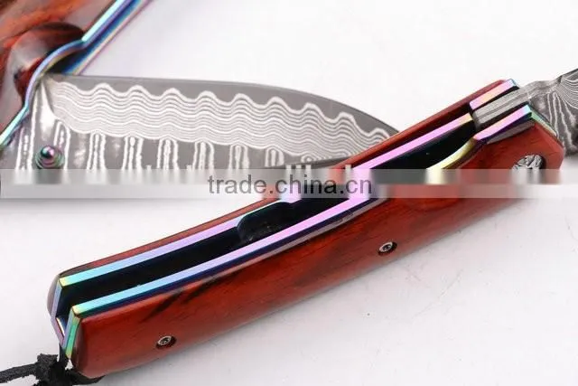 OEM Damascus steel pocket knife with survival rope