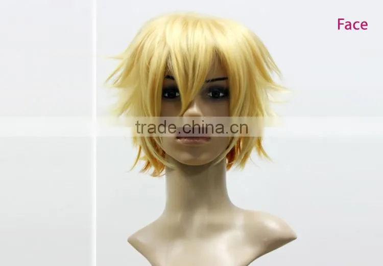 Factory supplier cosplay short green gold yellow blonde wig synthetic wig naruto cosplay wig