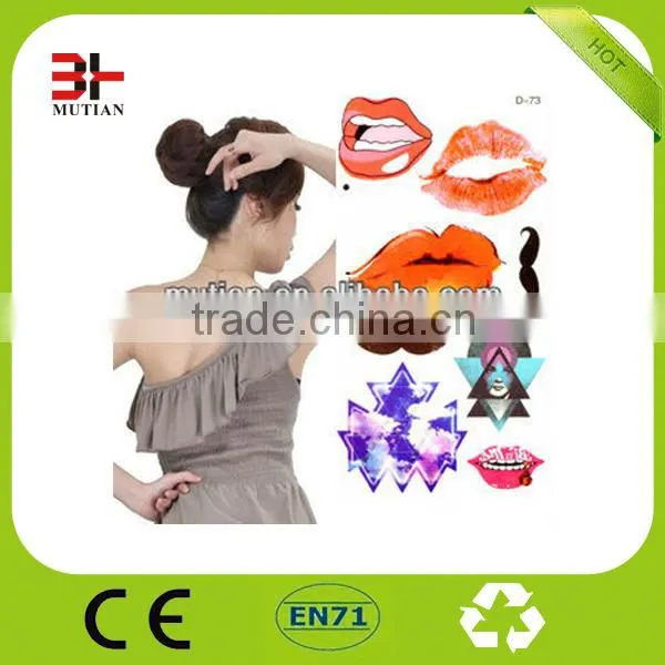 sexy lip flash design gold metal temporary body tattoo sticker for hands