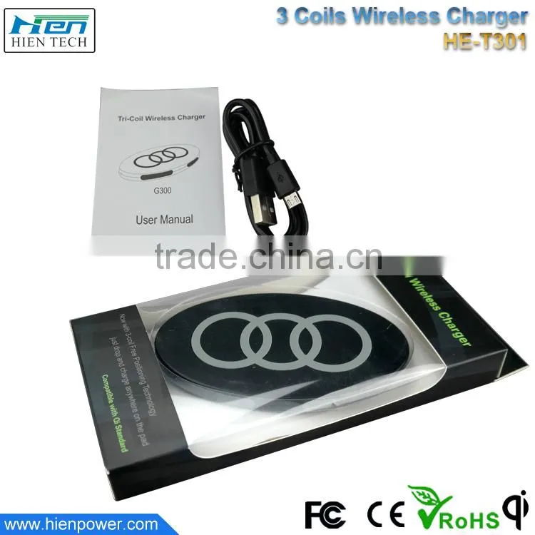 China factory supply high efficiency universal 3 coils power qi wireless mobile chargers